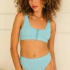 Wave Front Zipper Closure Bikini Top