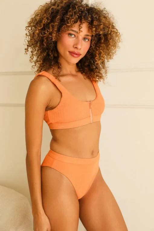 Wave Front Zipper Closure Bikini Top